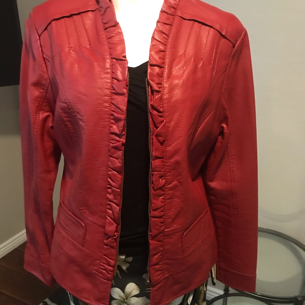 Faux Red Leather Jacket